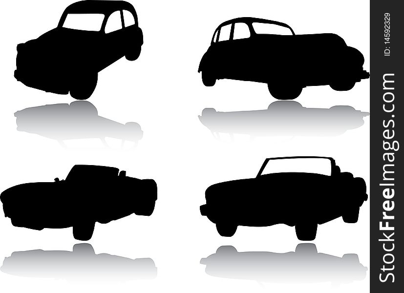 Silhouettes of cars , motorcycles and buses