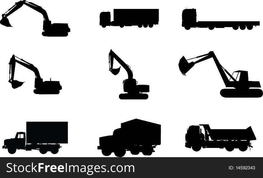 Silhouettes of cars , motorcycles and buses