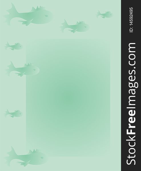 Fish ornament frame, seven fishes on the aquamarine background. Fish ornament frame, seven fishes on the aquamarine background