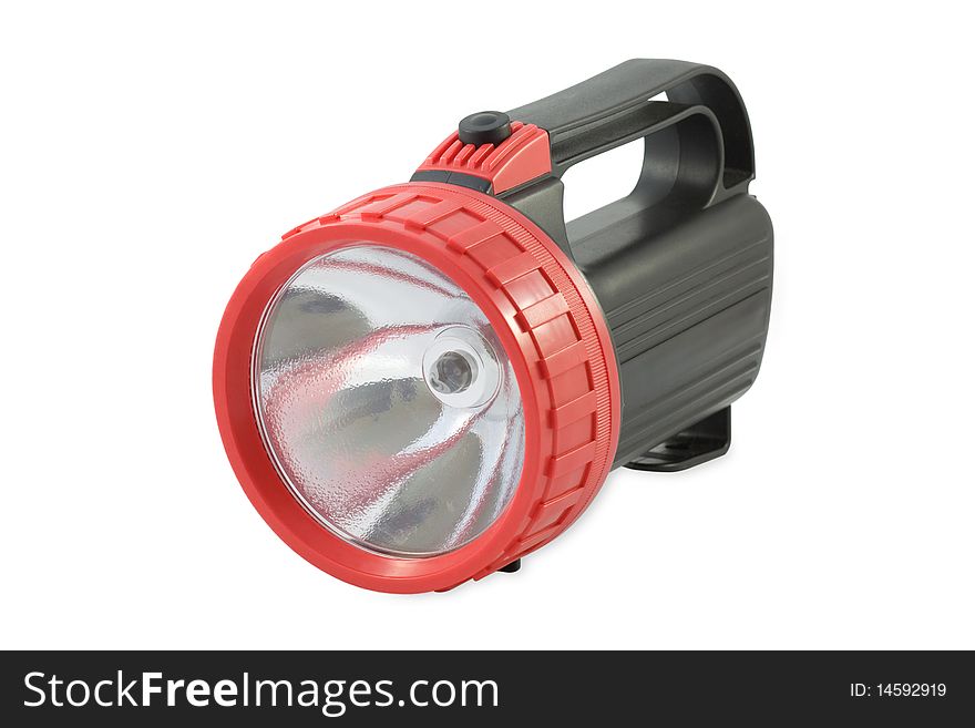 Powerful handle black and red flashlight. Powerful handle black and red flashlight