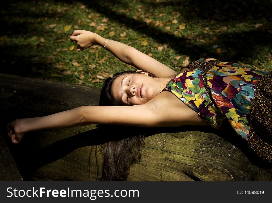 Woman relax in urban park. Woman relax in urban park