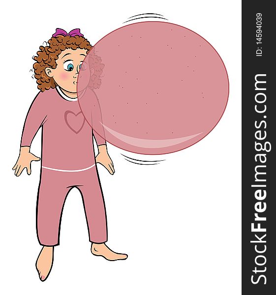 Cartoon vector illustration of a Girl blowing bubblegum