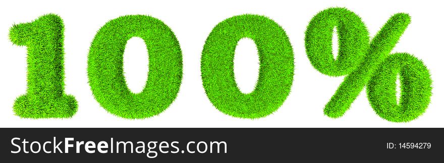 Hundred percent - High resolution grass text 3d rendering