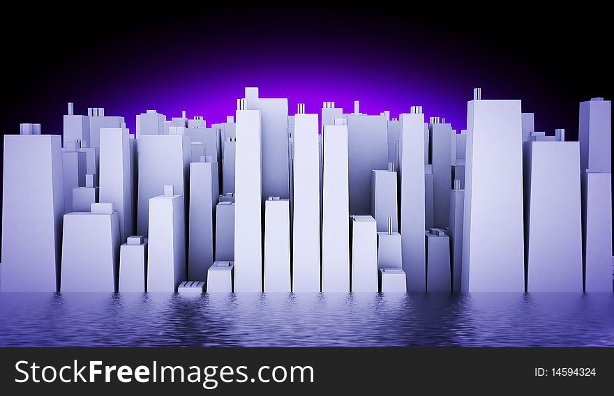 Abstract, futuristic 3d building and water. Abstract, futuristic 3d building and water