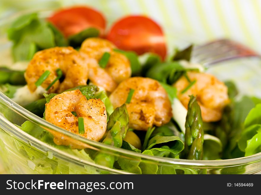Salad with Prawns,Lettuce,Tomatoes and Olive