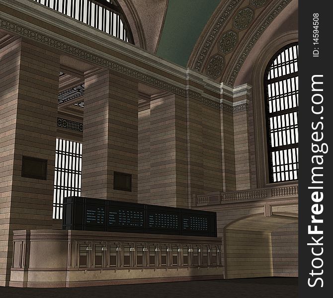 An Empty Central Station. 3D rendering with