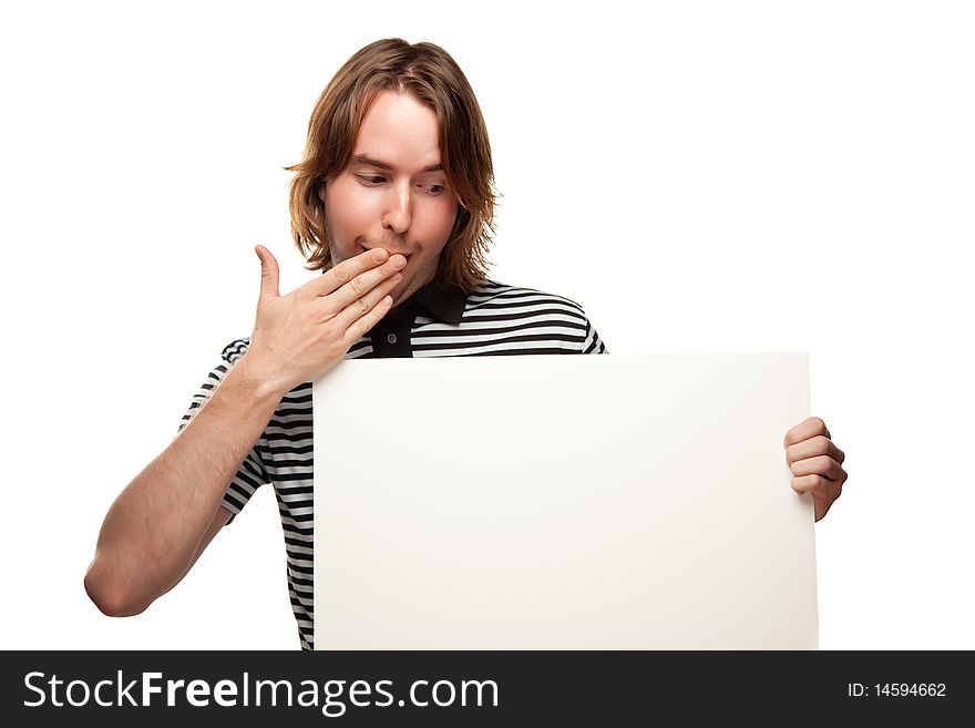 Fun Young Man Holding Blank White Sign