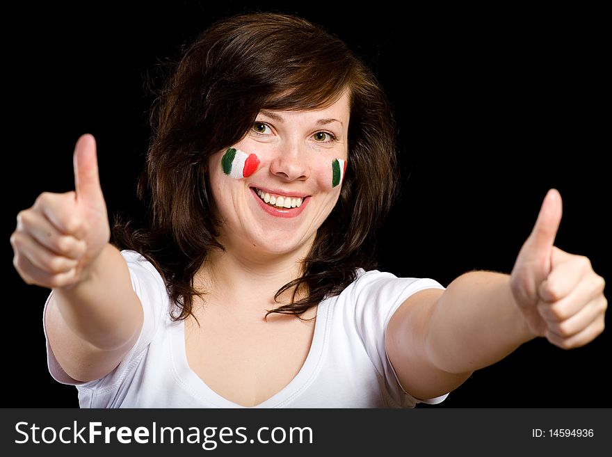 Young Female Italian Team Fan Isolated On Black