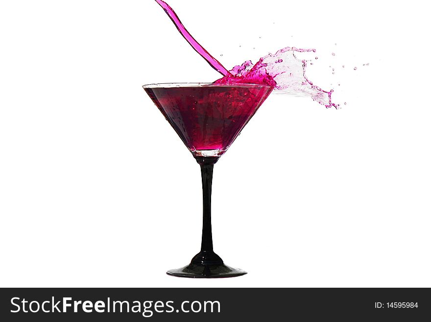 Water crown in cocktail glasses Vine splashes in glass isolated on white