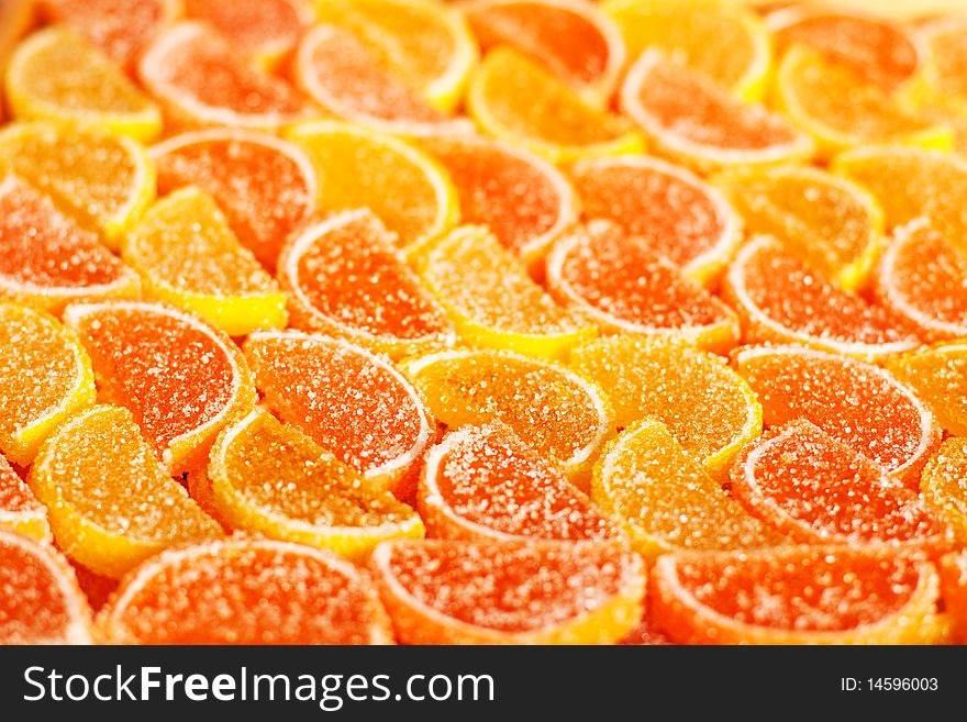 Slices of colorful fruit jellies