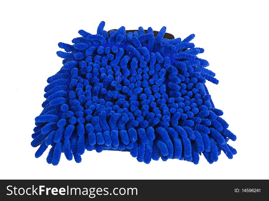 Blue microfiber duster as hair isolated on white