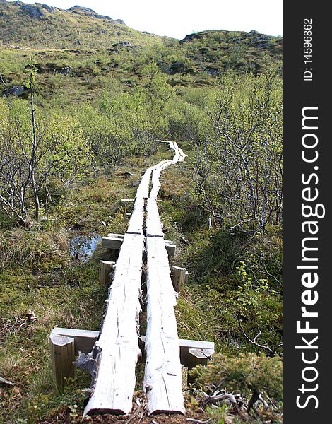 Catwalk crossing a moorland on top of Gravdal's hill. Catwalk crossing a moorland on top of Gravdal's hill