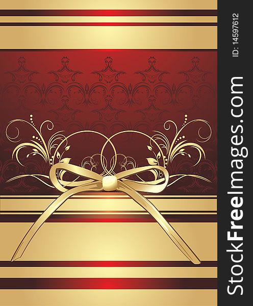 Golden bow with ornament. Decorative wrapping. Illustration