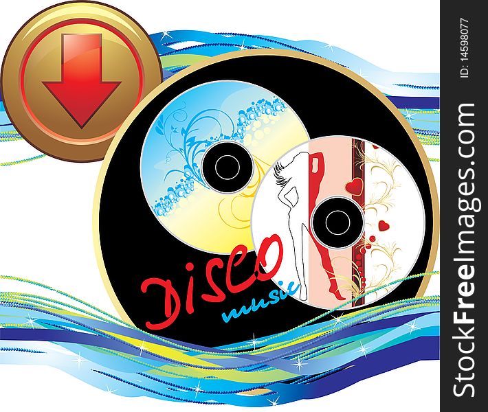 Two music disk. Sticker with button. Icon for design. Illustration