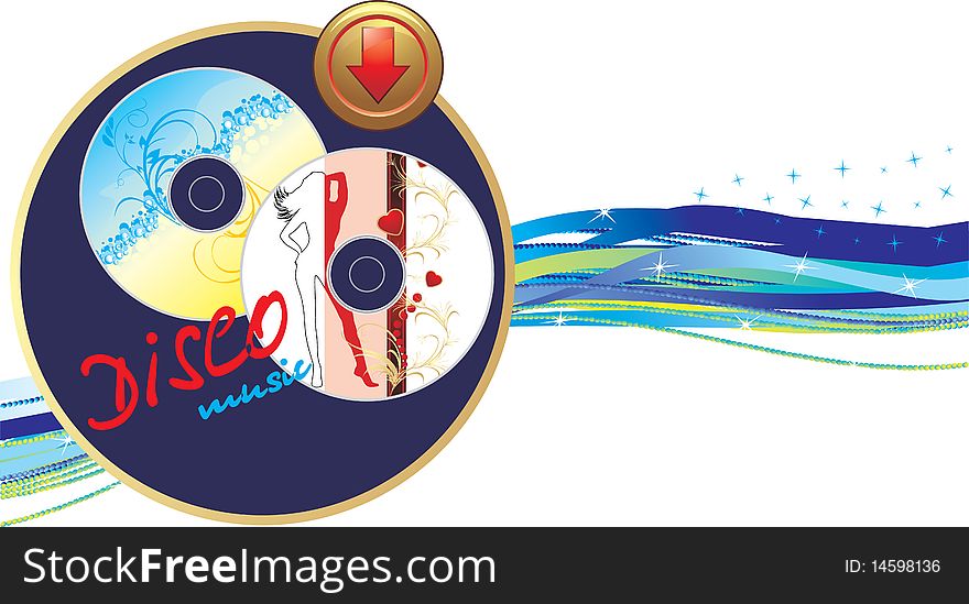 Two music disk with button. Banner. Illustration