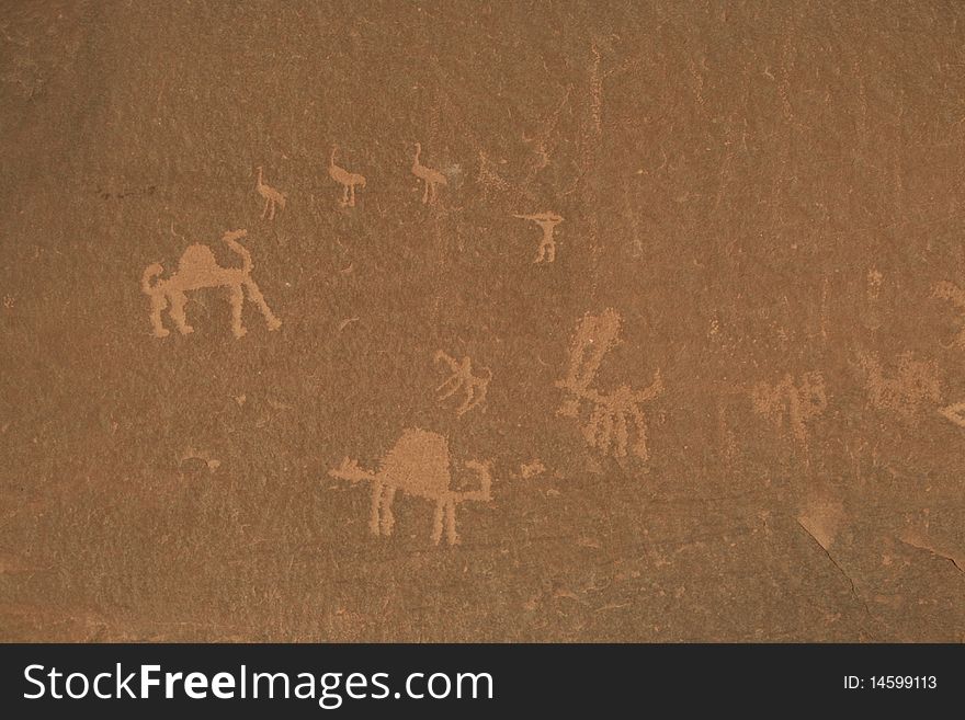 Wallpaitings in the Wadi Rum desert in Jordan