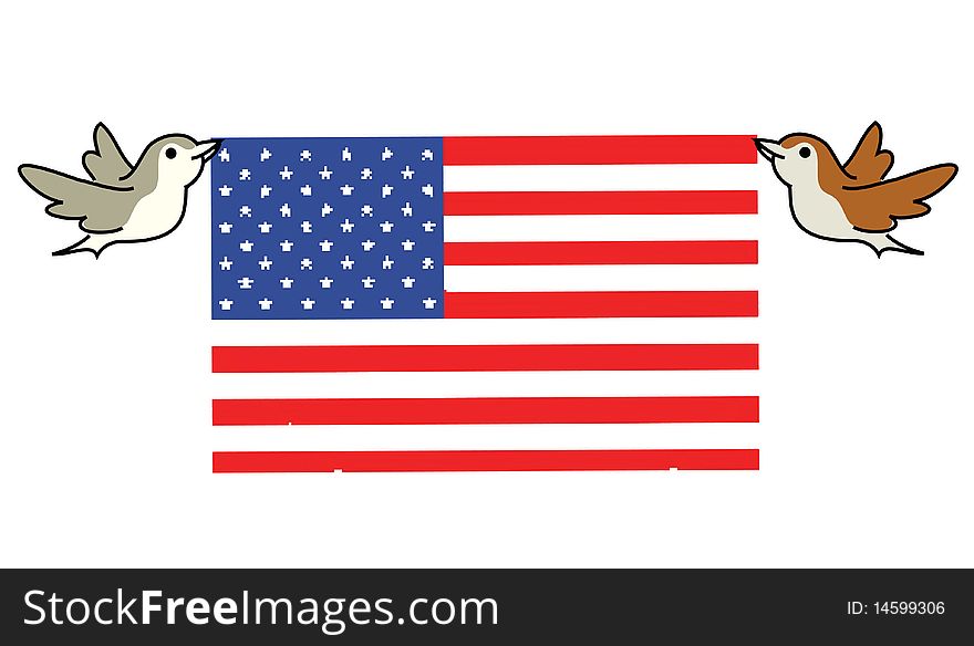 Flying birds with flag of USA