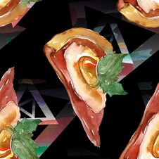 Fast Food Itallian Pizza In A Watercolor Style Isolated Set. Watercolour Seamless Background Pattern. Stock Image