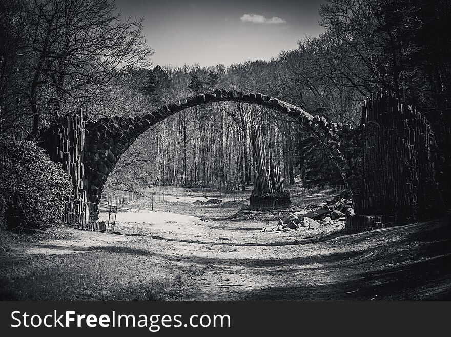 Black and white impressions of the famous rakotz bridge in kromlau, germany