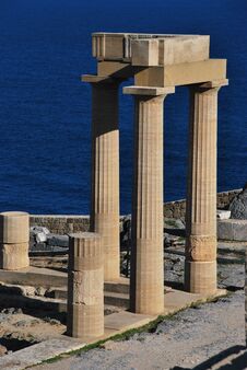 Pillars Of A Temple In The Acropolis Of Lindos Stock Photography