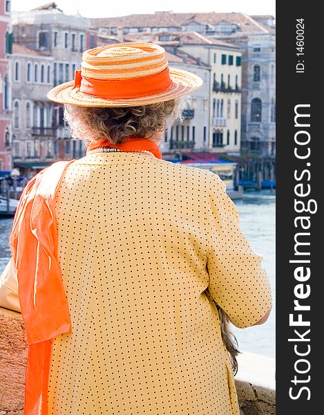 Colorful woman tourist in venice. Colorful woman tourist in venice