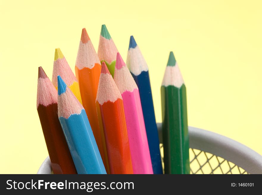 Close up shot of several colored pencils