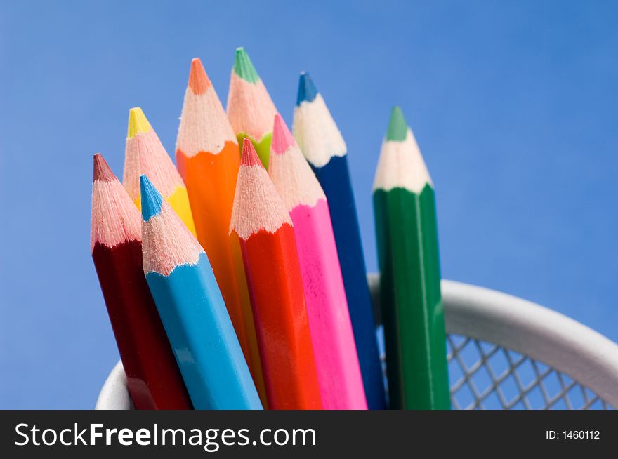 Close up shot of several colored pencils