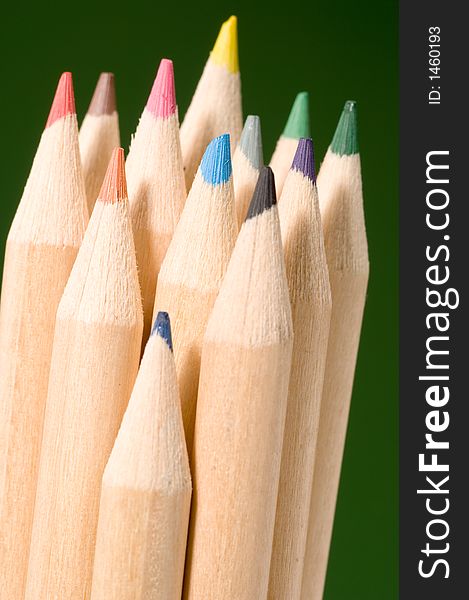 Close up shot of several colored pencils