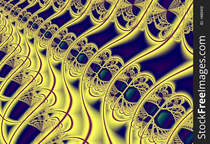 Gold and blue fractal with lines. Gold and blue fractal with lines