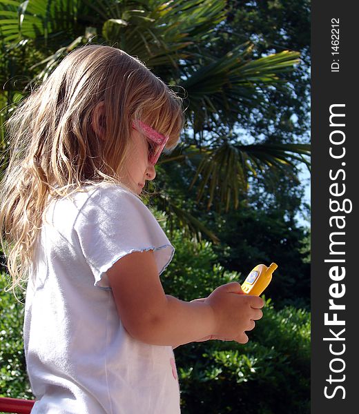 Girl with children cellular phone