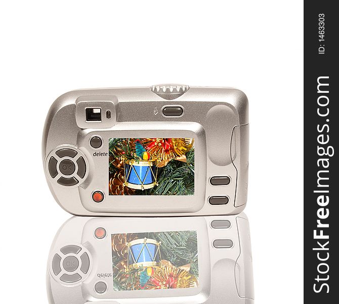 Camera gift with Christmas picture and reflection. Camera gift with Christmas picture and reflection