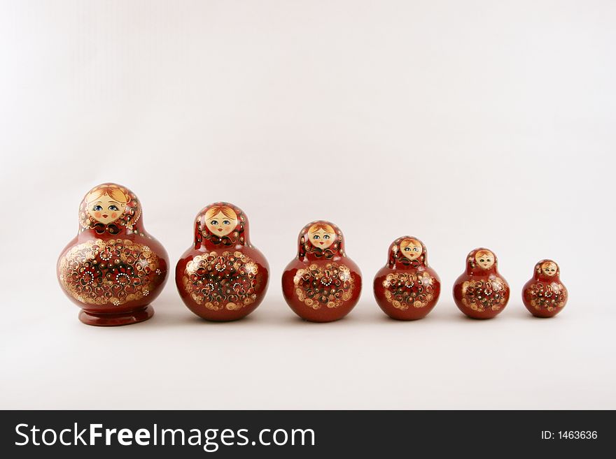 Six russian dolls on white background. Six russian dolls on white background.