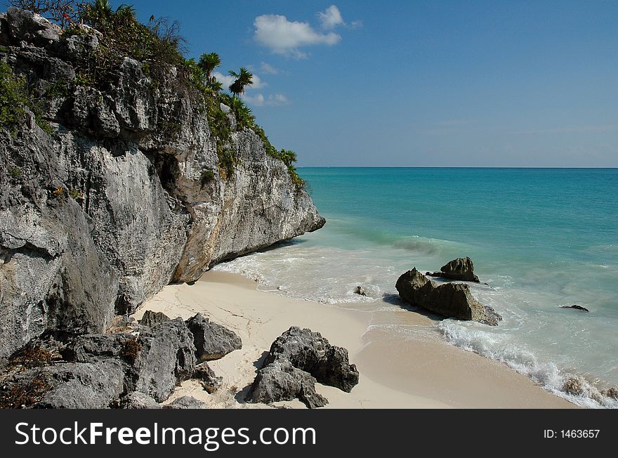 Caribbean's white sandy beach in tolum, mexico. Caribbean's white sandy beach in tolum, mexico