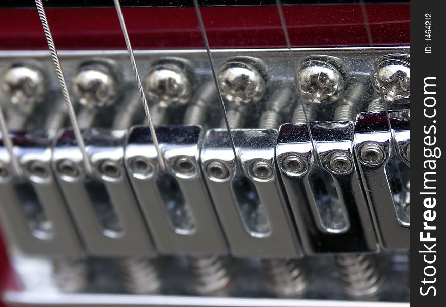Close up of guitar strings on an electric guitar. Close up of guitar strings on an electric guitar