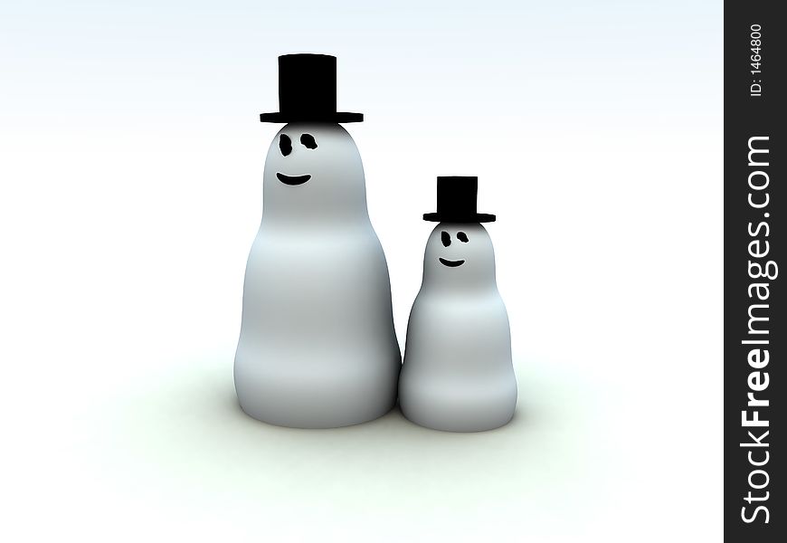 A computer created Christmas scene of two snowmen. A computer created Christmas scene of two snowmen.