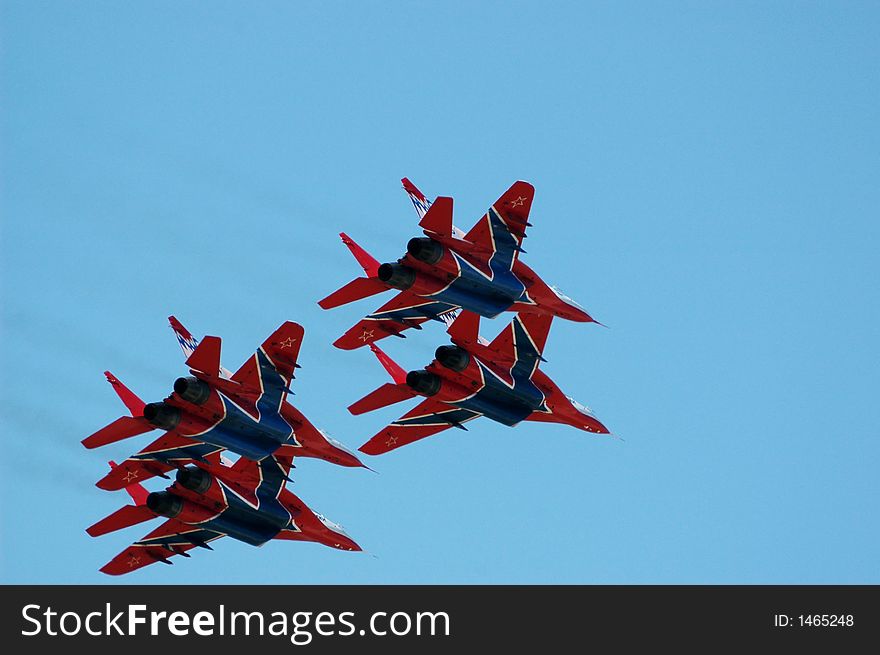 Swifts is a Russian aerobatics team based on Russian fighters Mikoyan MiG-29. Performed at Moscow Airshow MAKS-2005.