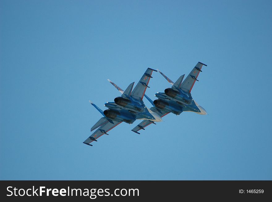 Russian Knights is a Russian aerobatics team based on Russian fighters Sukhoi Su-27. Performed at Moscow Airshow MAKS-2005. Russian Knights is a Russian aerobatics team based on Russian fighters Sukhoi Su-27. Performed at Moscow Airshow MAKS-2005.