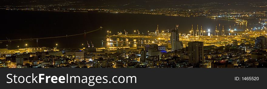 Haifa bay and the harbor at night. Haifa bay and the harbor at night.