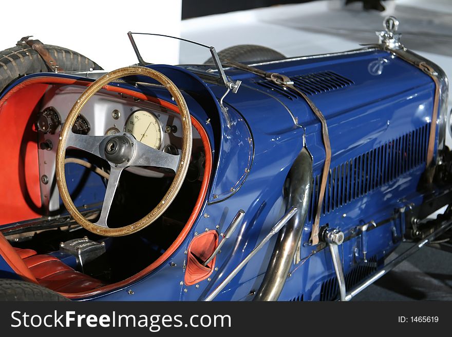 Old blue vintage convertible car. Old blue vintage convertible car