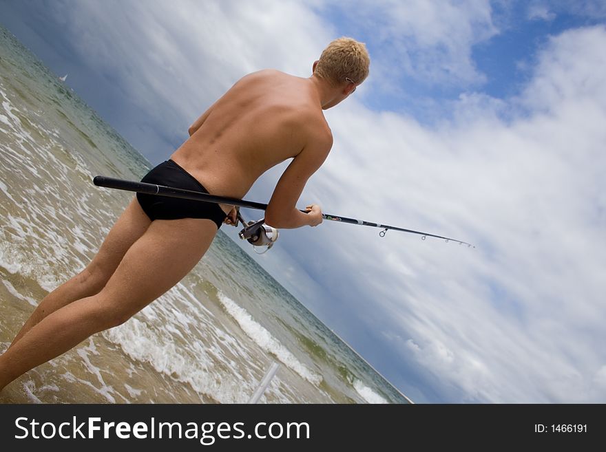 Angler trying to catch a fish in Atlantic