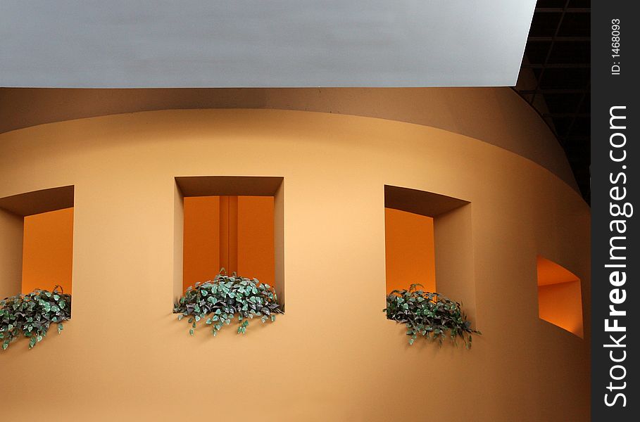 Building hallway with decorative window planters