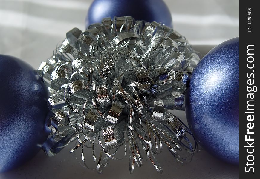 Christmas ornaments with in blue with silver bow. Christmas ornaments with in blue with silver bow.