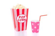 Popcorn And A Cup With A Straw Stock Photo Popcorn And A Cup With A Straw Stock Photo