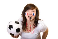 French Team Supporter With Whistle And Soccer Ball Stock Photography French Team Supporter With Whistle And Soccer Ball Stock Photography