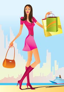 Fashion Shopping Girls With Shopping Bag Stock Photo