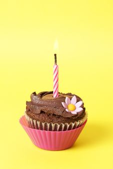 Miniature Chocolate Cupcake With Candle Royalty Free Stock Photos Miniature Chocolate Cupcake With Candle Royalty Free Stock Photos