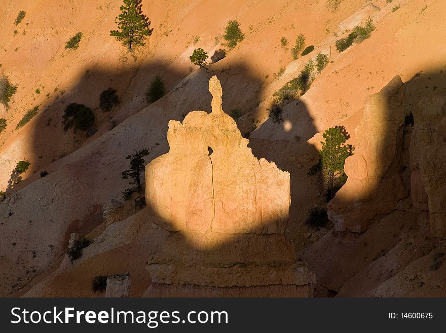 Beautiful landscape in Bryce Canyon with magnificent Stone formation like Amphitheater, temples, figures in Morning light. Beautiful landscape in Bryce Canyon with magnificent Stone formation like Amphitheater, temples, figures in Morning light