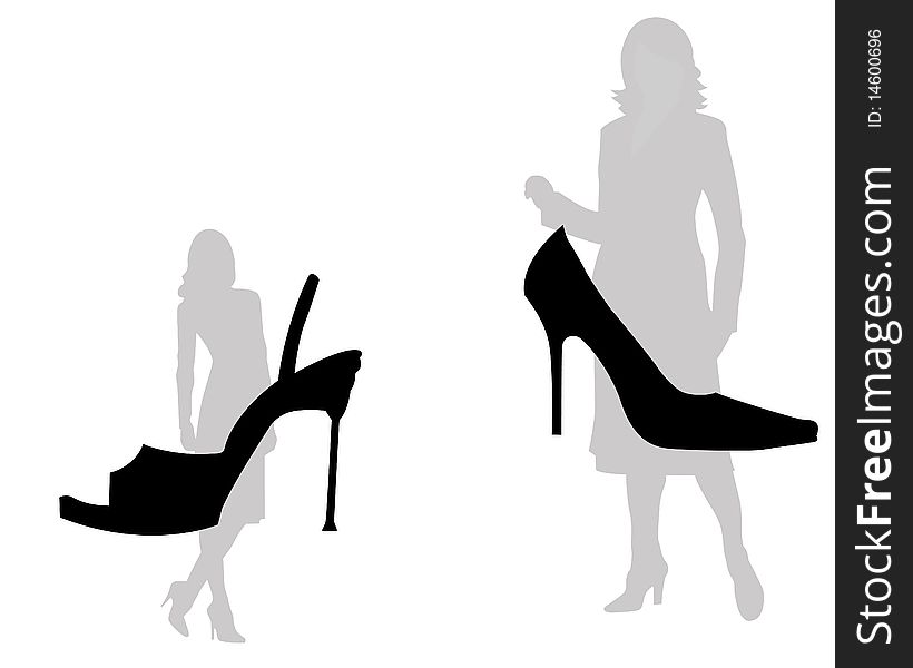 The woman and footwear on a white background