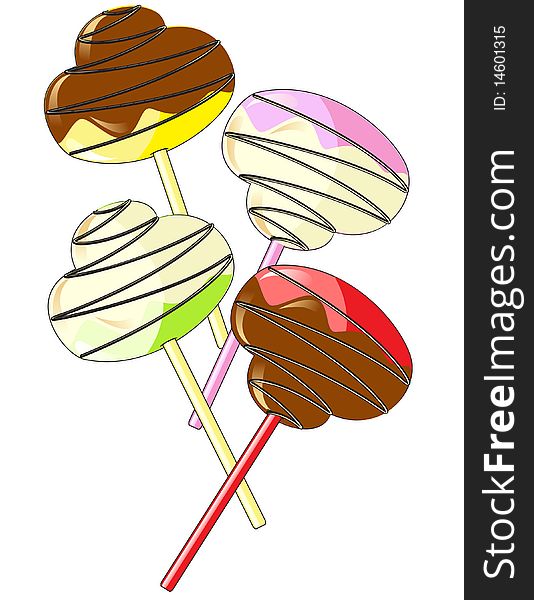 Candy on a stick with chocolate and vanilla glazin