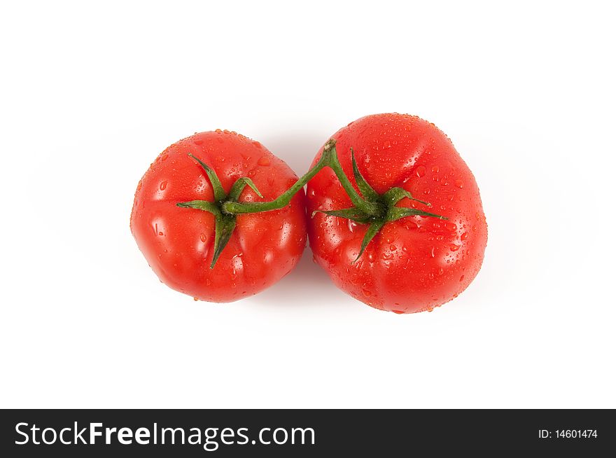 Two tomatoes isolated on white. Two tomatoes isolated on white